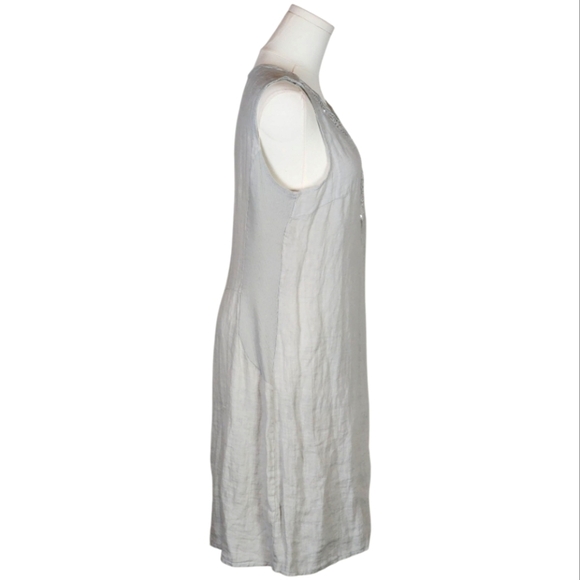 Lina Tomei Italian Linen Dress Gray Embroidered Boho Sleeveless M Made Italy - Picture 4 of 9